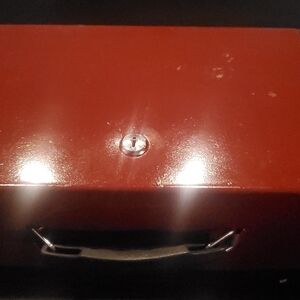 Vintage Rockaway Fire-Resistant Security Box Painted Burgandy Red with Key